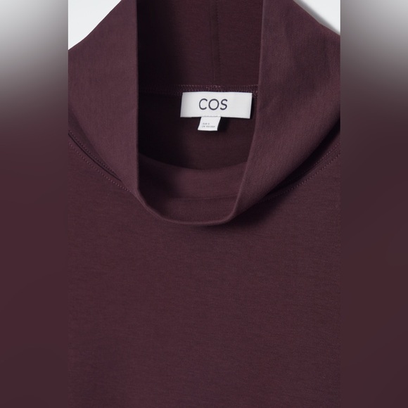 NEW COS long-sleeved mock neck top in a dark plum wide sleeves 100% Cotton Sz L - Picture 2 of 13